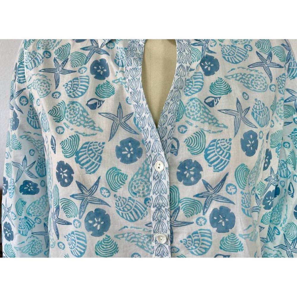 NEW SIGRID OLSEN shell print blouse in aqua - Picture 2 of 2